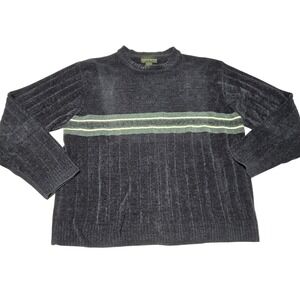 Croft & Barrow Navy Blue Striped Chenille Pullover Sweater Mens XL
